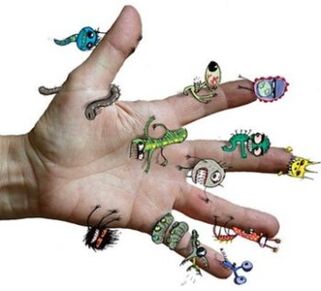 Microbi e parassiti sulla mano umana